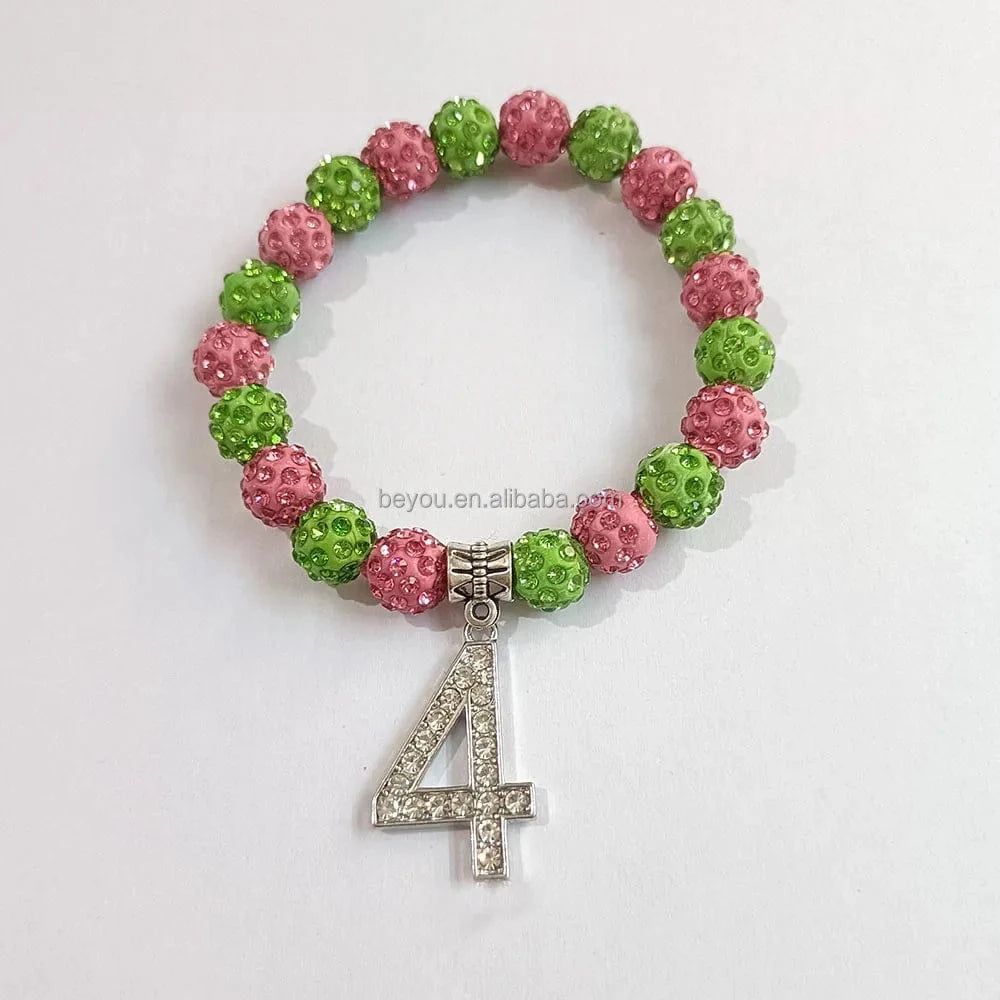 Green Pink Greek Letter Finer Sorority Bling Rhinestones Legacy Bracelet Jewelry For Girl Women Gift