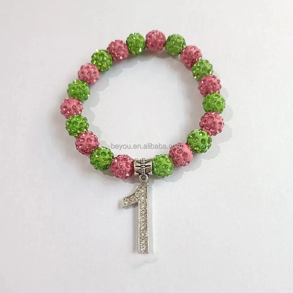 Green Pink Greek Letter Finer Sorority Bling Rhinestones Legacy Bracelet Jewelry For Girl Women Gift