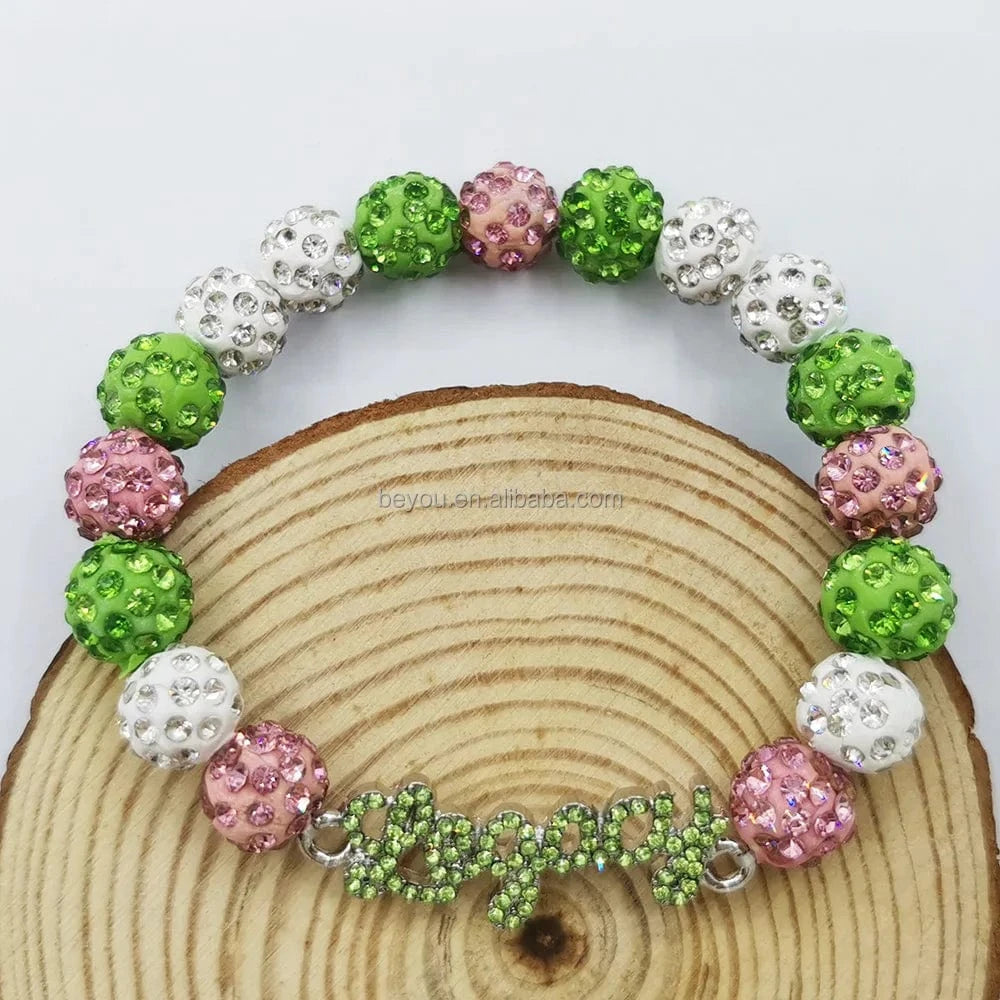 Green Pink Greek Letter Finer Sorority Bling Rhinestones Legacy Bracelet Jewelry For Girl Women Gift
