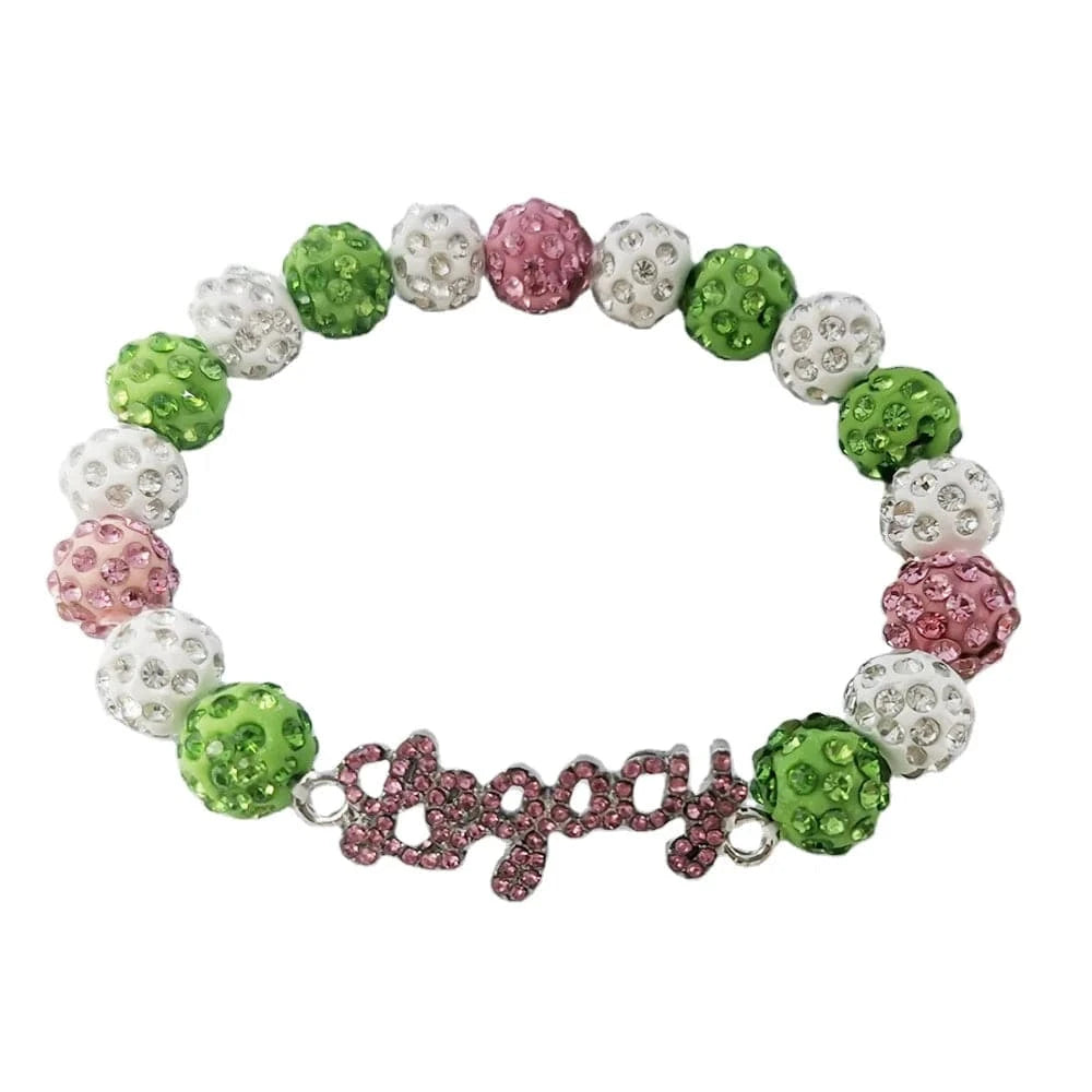 Green Pink Greek Letter Finer Sorority Bling Rhinestones Legacy Bracelet Jewelry For Girl Women Gift