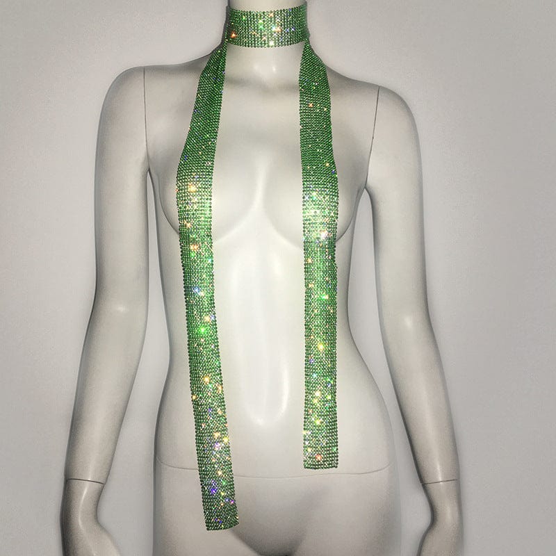 green-rhinestone SHIHAN 2023 Fashion Chain Collar Rhinestones Long Necklaces Big Statement Jewelry Women Evening Dress Accessories Maxi Necklaces