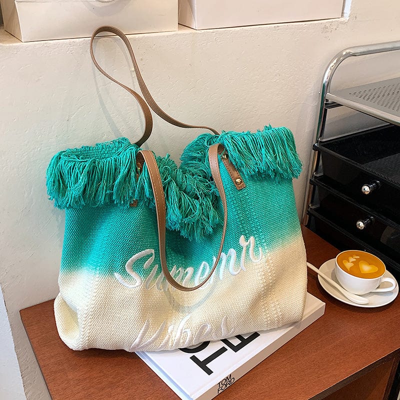green Tassel Big Hand Bags Ladies Shoulder Large Capacity Textile Tote Bags Women Handbags Ladies Luxury 2022