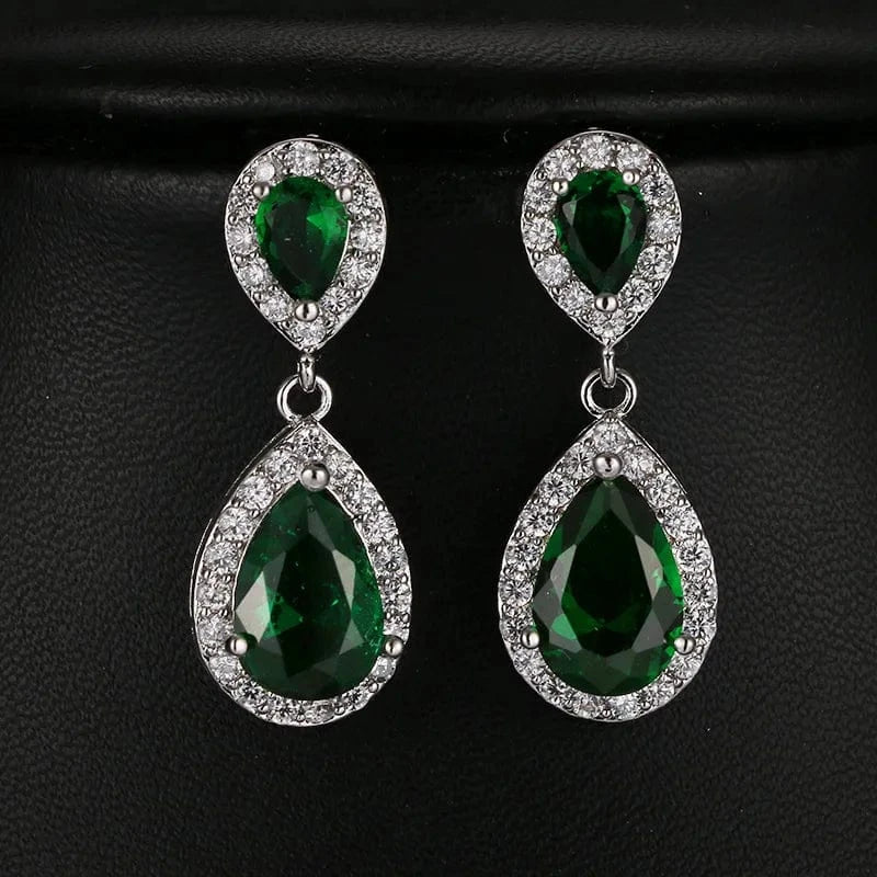 green Wedding Simple Zirconia Stone Stud Earring Tear drop earrings jewelry for women
