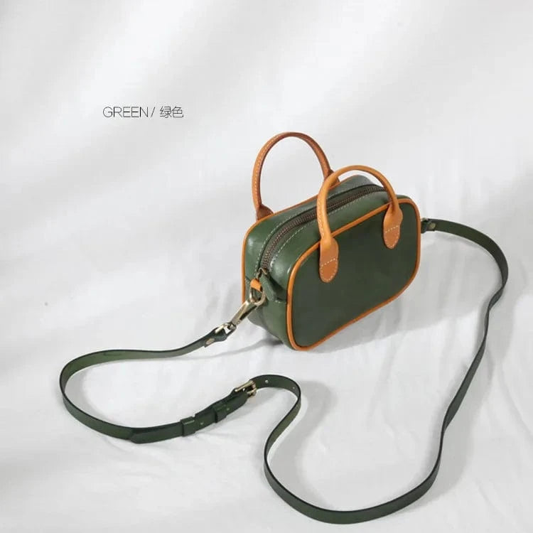 green Wholesale Genuine Leather Tote Bag Vintage Square Tote  Bag for Women