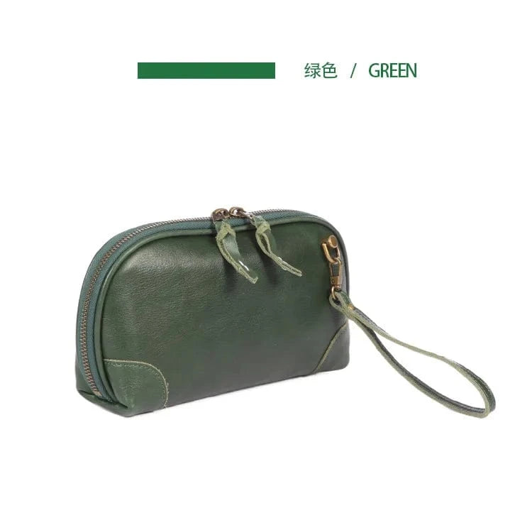green Wholesale Leather Handbag For Women Horizontal Soft Genuine Cowhide Leather Vintage Style Shoulder Bag