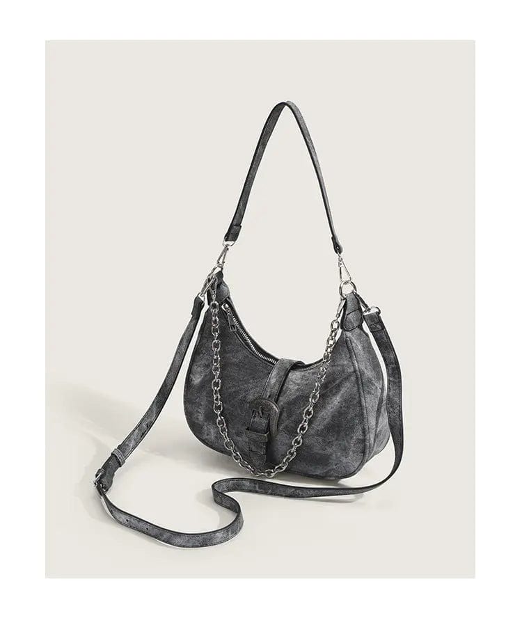 Grey BUSY GIRL SH1001 Crescent purse vintage shoulder bag ladies hip hop underarm bag chain handbags