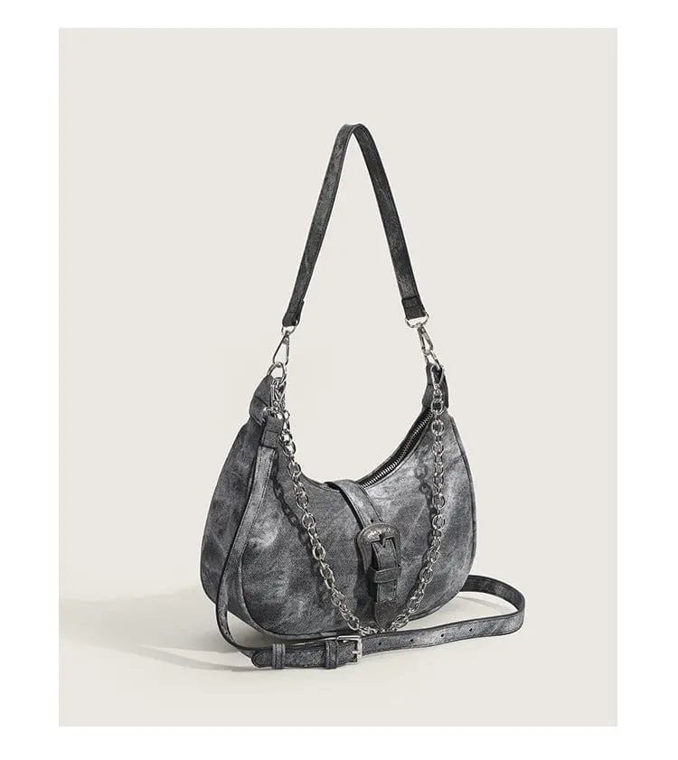 Grey BUSY GIRL SH1001 Crescent purse vintage shoulder bag ladies hip hop underarm bag chain handbags