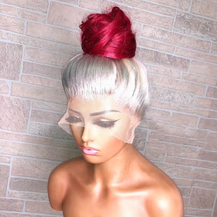 Grey to Red Ombre Colored Wigs Body Wave Wigs 13*4 Lace Front Human Hair Wig For Black Women