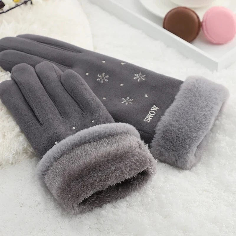 Grey Wholesale cute phone touch fur cuff snowflake touch screen thermal women's winter gloves