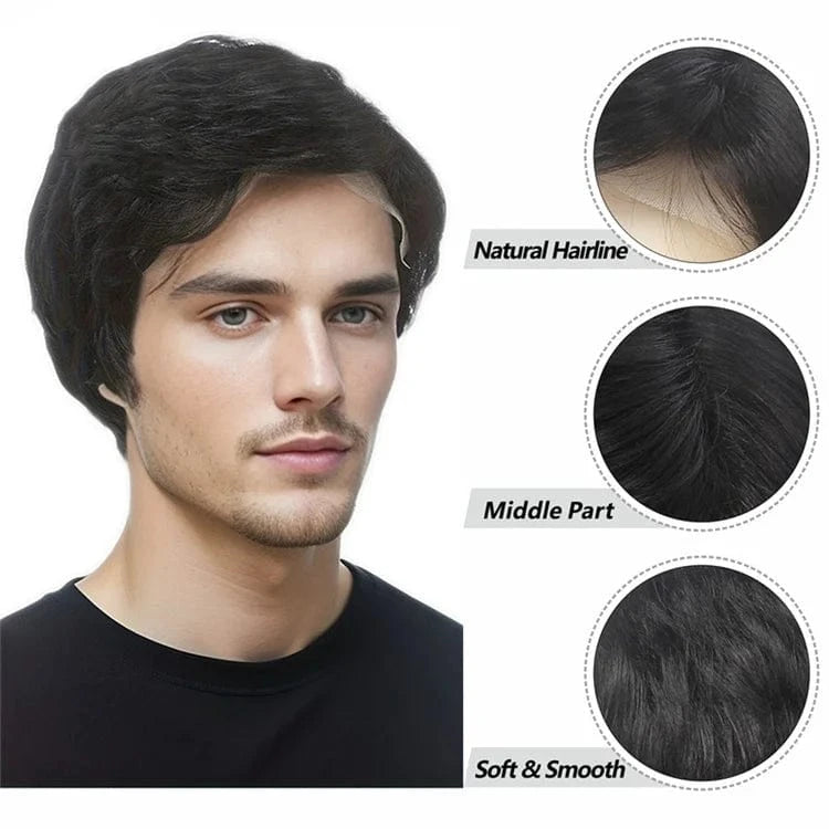 Guangzhou Men Synthetic Lace Front Wig Factory Wholesale Best Quality Korean Lace Men Short Black Wig