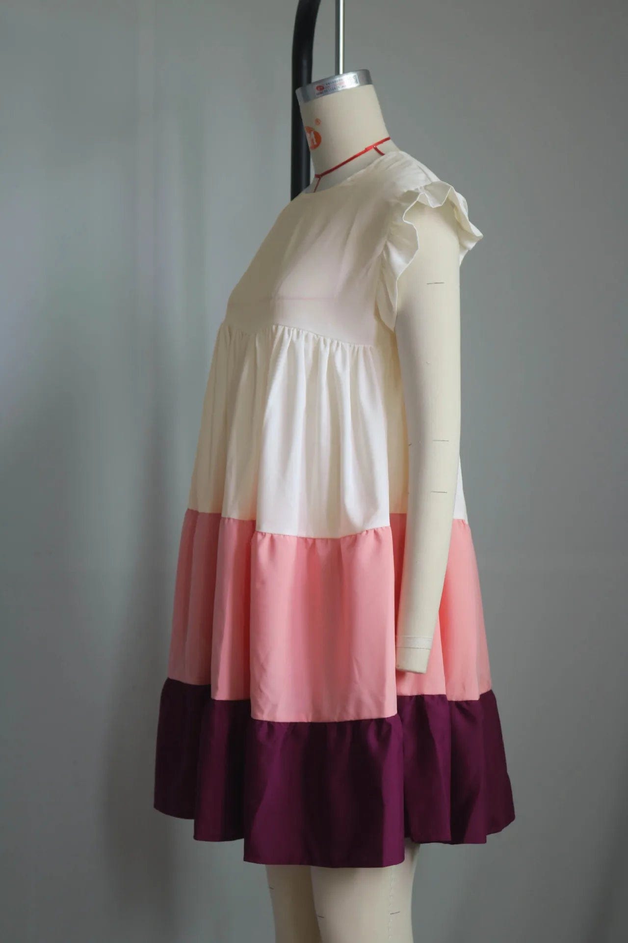 GX0861 New fashion summer o-neck elegant cake dresses color patchwork sleeveless causal ruffle loose big swing dress