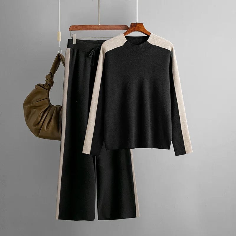 GX1039 Fall Winter Women Casual Color Patchwork Long Sleeve Sweater Tops and Pant Women Knit Street Wear 2 Piece Set