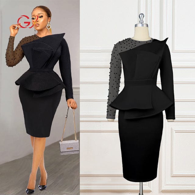 GX21017 Fashion High Quality Long Sleeves Fashion Beaded Evening Dress Formal Party Club Women's Wear Dresses
