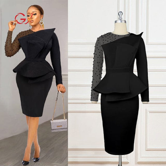 GX21017 Fashion High Quality Long Sleeves Fashion Beaded Evening Dress Formal Party Club Women's Wear Dresses