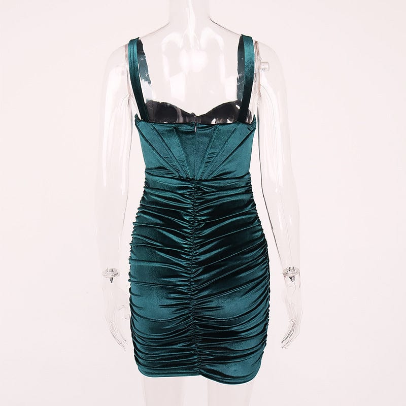 GX3404 Women's sexy new fall winter velvet elegant dress fish bone sleeveless bodycon pleated casual dresses