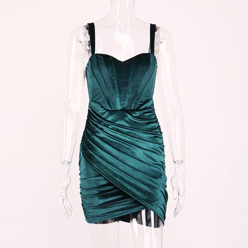 GX3404 Women's sexy new fall winter velvet elegant dress fish bone sleeveless bodycon pleated casual dresses
