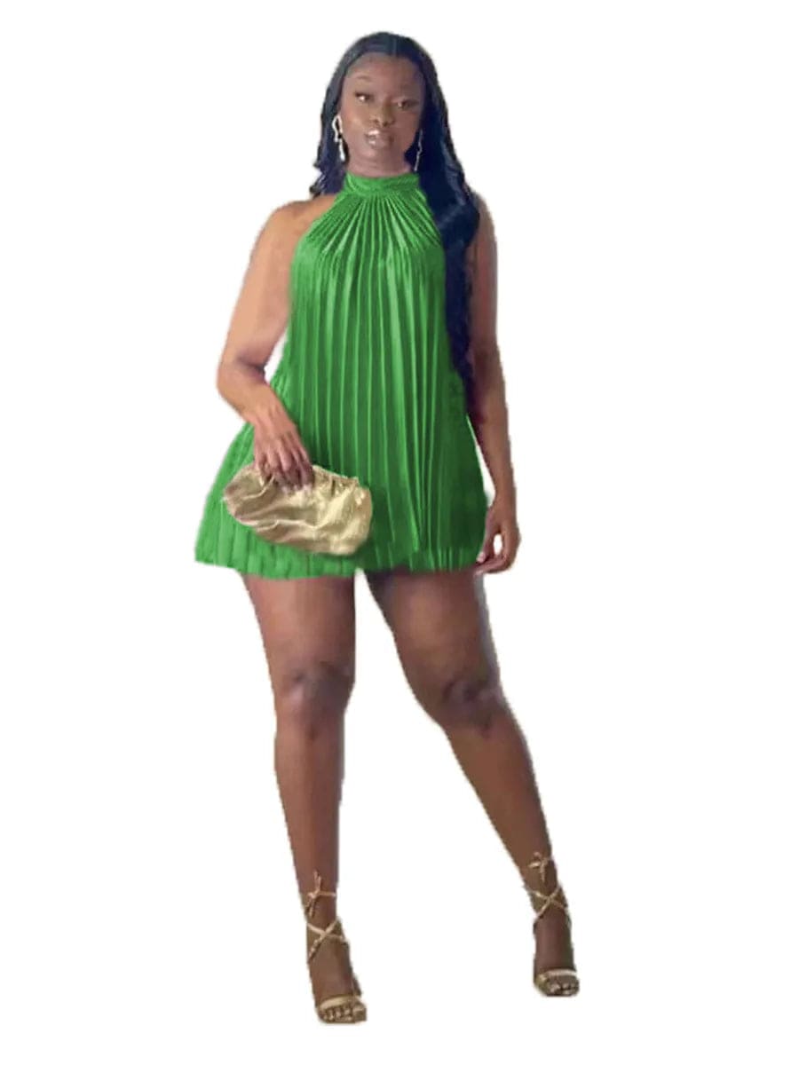 GX8328S Summer Sexy Style Elegant Mini Dresses Sleeveless Casual Women's Pleated Dress