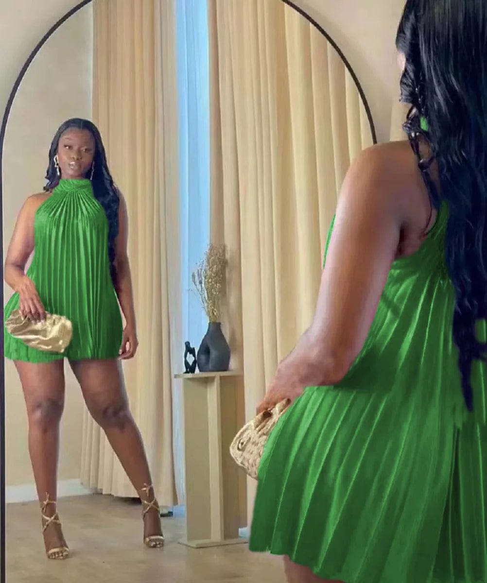 GX8328S Summer Sexy Style Elegant Mini Dresses Sleeveless Casual Women's Pleated Dress