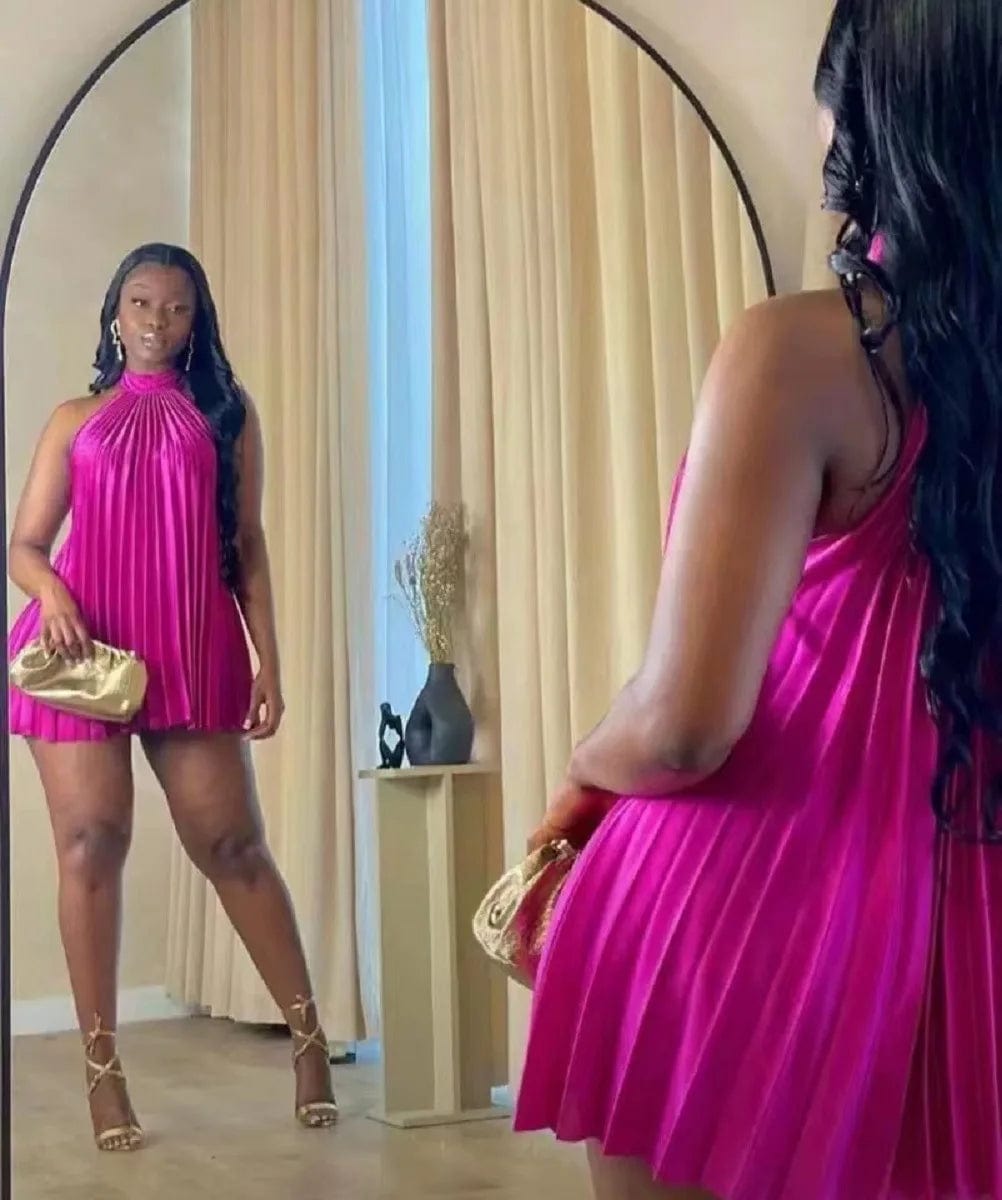 GX8328S Summer Sexy Style Elegant Mini Dresses Sleeveless Casual Women's Pleated Dress