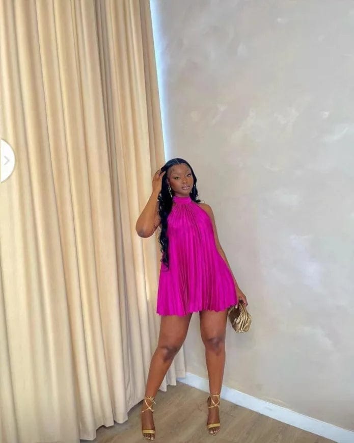 GX8328S Summer Sexy Style Elegant Mini Dresses Sleeveless Casual Women's Pleated Dress