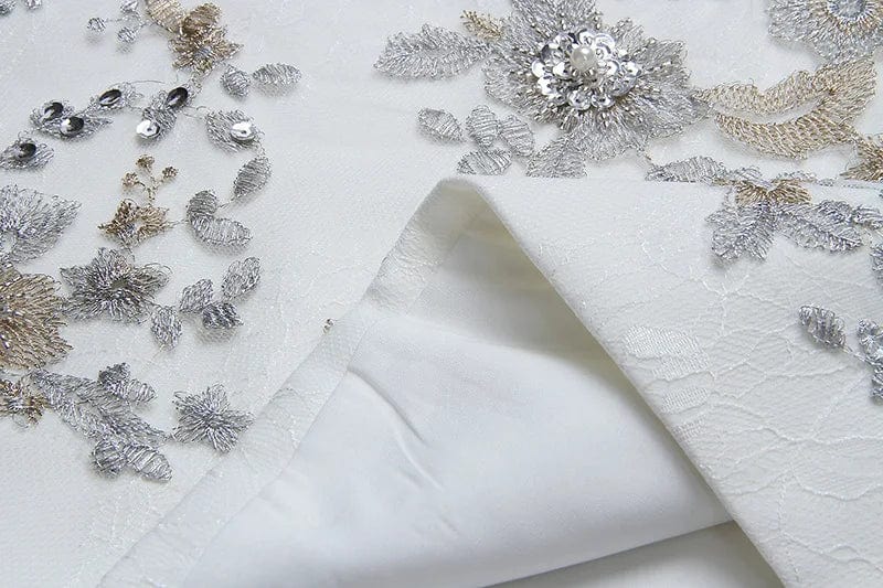 GX8976 Fashion Spring Fall Street Wear Ladies O-neck Chiffon Elegant Shirt and High Waist Embroidery Slim Fit Skirt 2 Piece Set