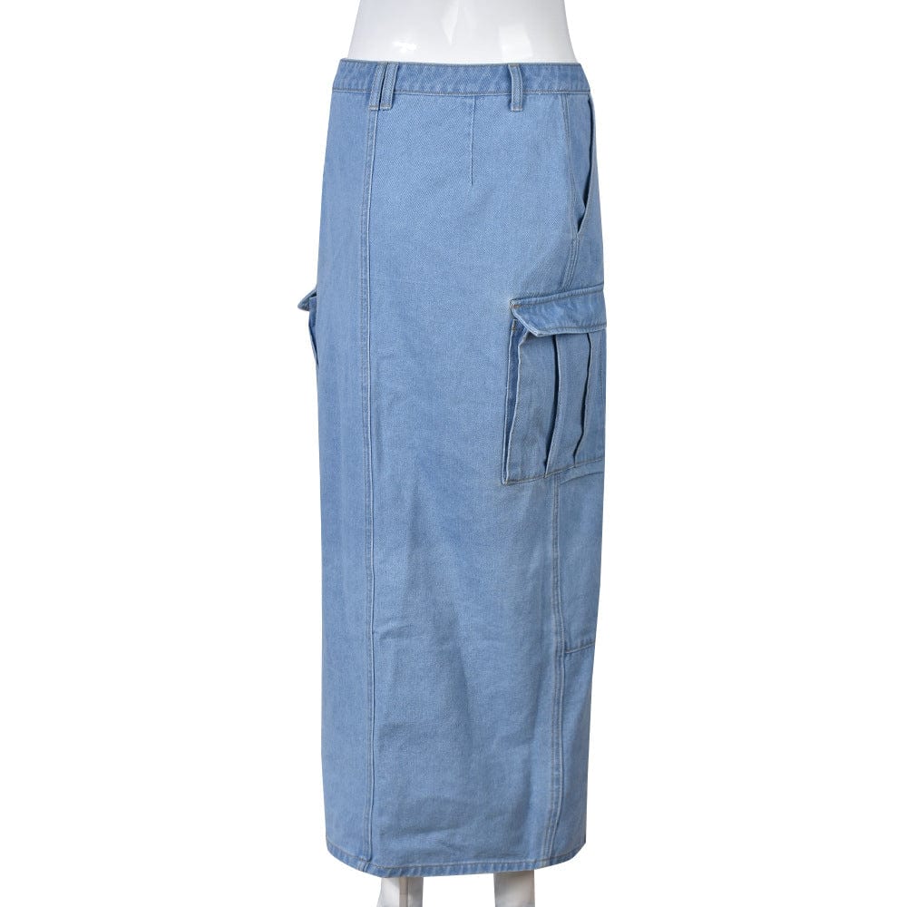 GX9150 Wholesale 2023 Women's spring autumn new fashion personality washable pocket high slit jeans denim long skirt