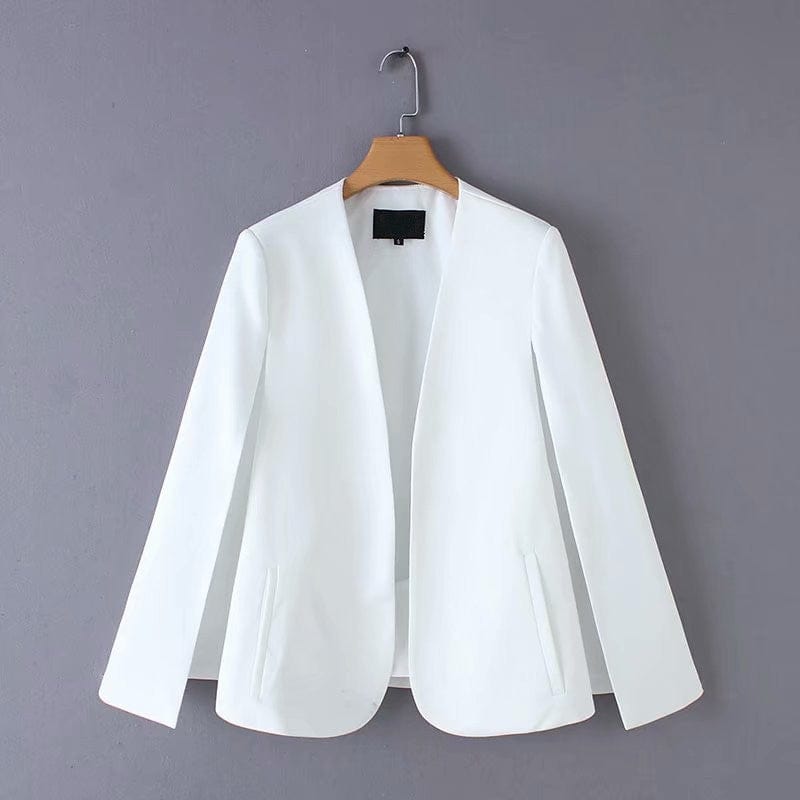 H 10% OFF Blazers ladies women elegant black V neck coat office wear outerwear female casual chic open stitch tops Y11936