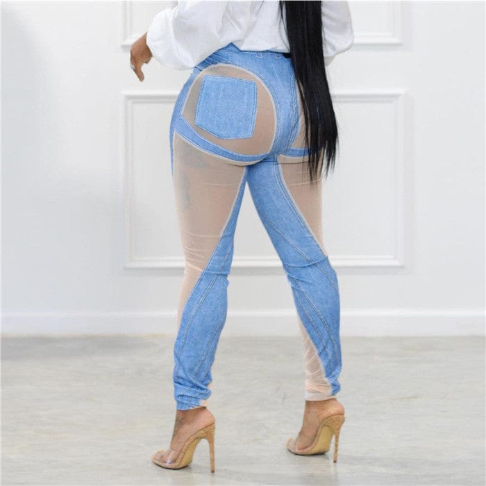 H1621-2023 new sexy mesh patchwork tight jeans pant high street style pants women