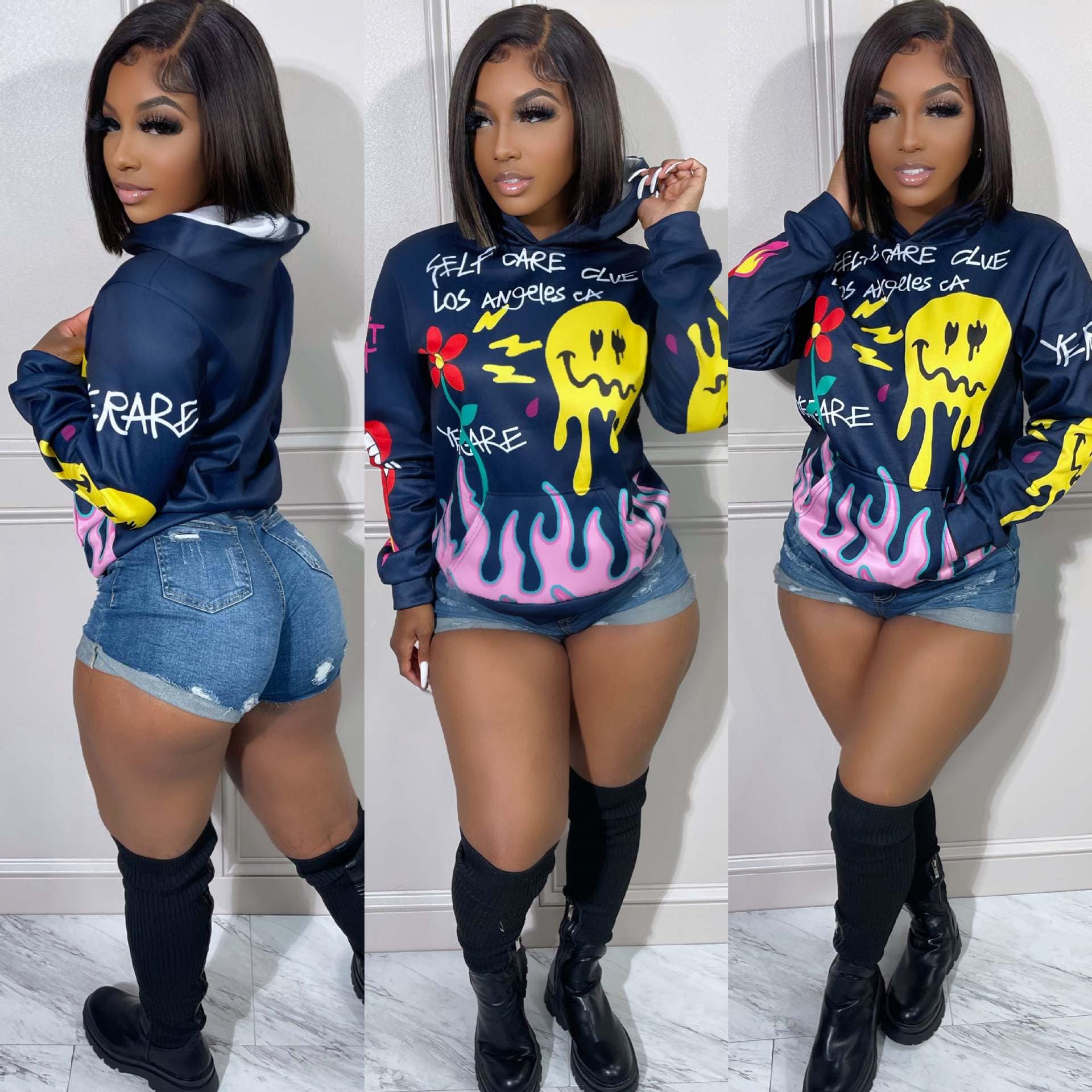 H2161 wholesale fall plus size women's hoodies & sweatshirts high street graffiti hoodie fashion sweaters streetwear