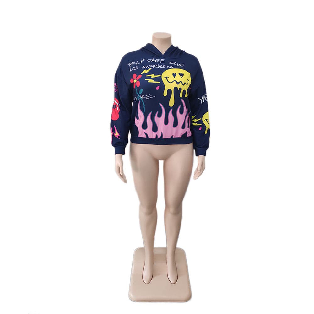 H2161 wholesale fall plus size women's hoodies & sweatshirts high street graffiti hoodie fashion sweaters streetwear
