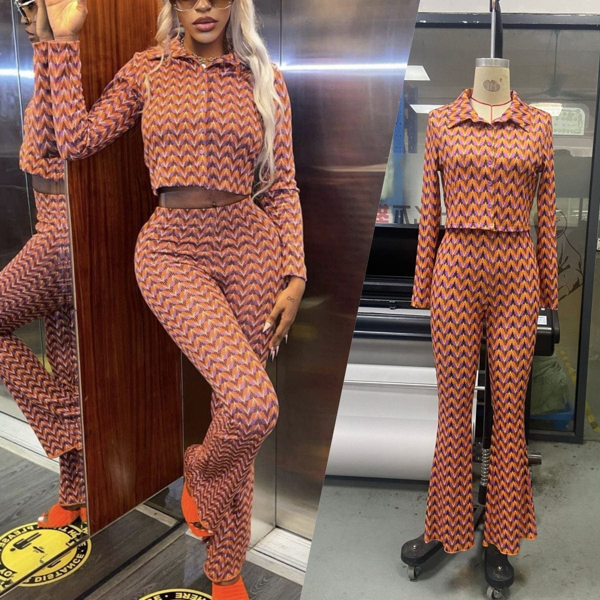 H248 New Women Fall Printed Sport Two Piece Set Fashionable Casual Long Pants Women Clothing