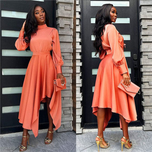 H5521-2023 new arrivals long sleeve dresses lady casual fall irregular midi office dress