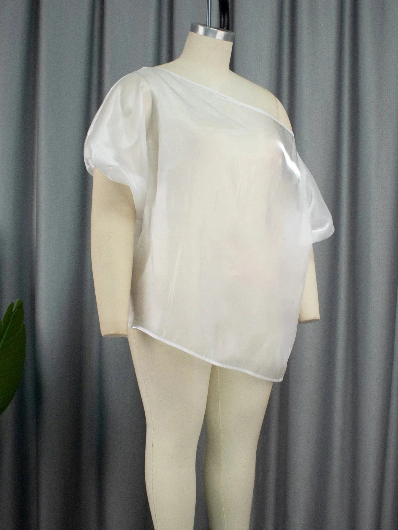 Half Sleeve Fall See Through AOMEI Skew Collar Women Cute Satin Shirts