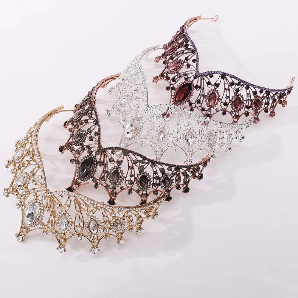 Halloween Antique Red Copper Black Rhinestone Woman Crown Wedding Party Performance Hair Accessories