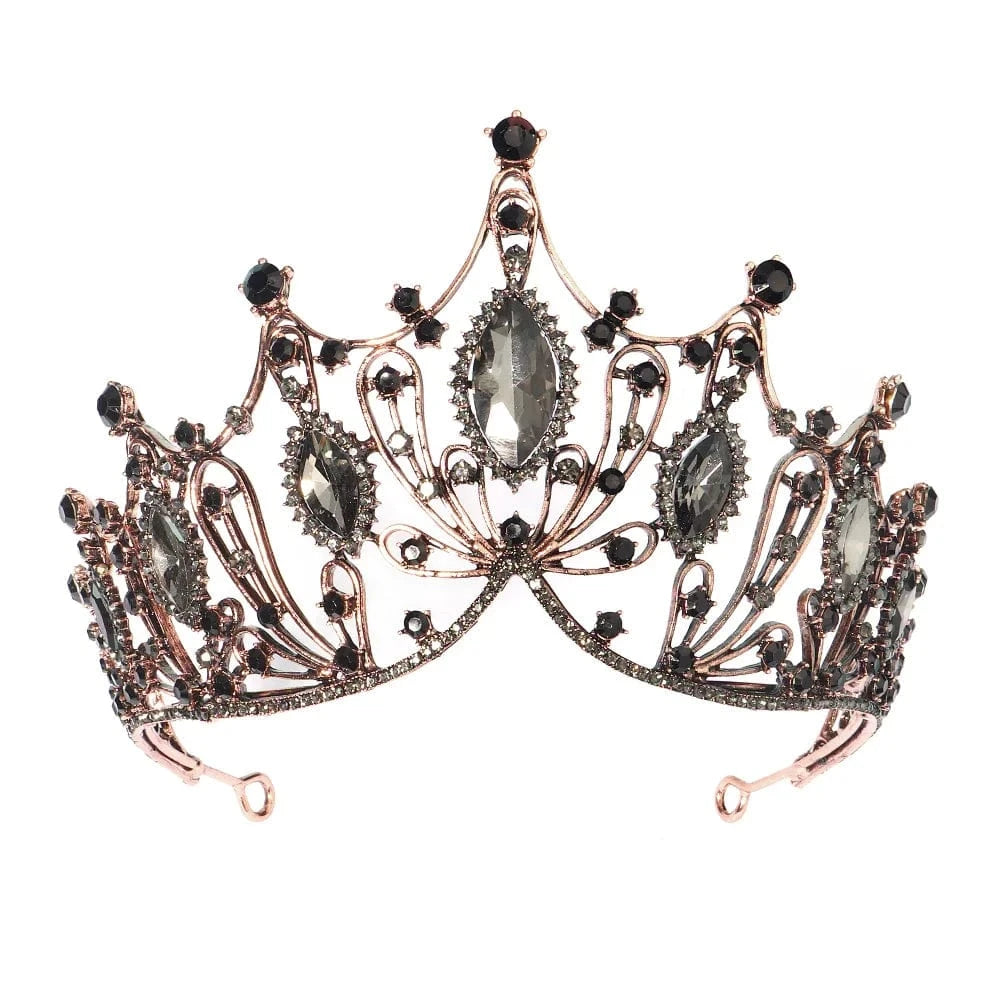 Halloween Antique Red Copper Black Rhinestone Woman Crown Wedding Party Performance Hair Accessories