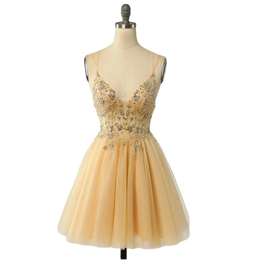 Handmade Beaded Sequin Short Tulle Prom Party Dress Girl Sexy Mini Homecoming Dresses