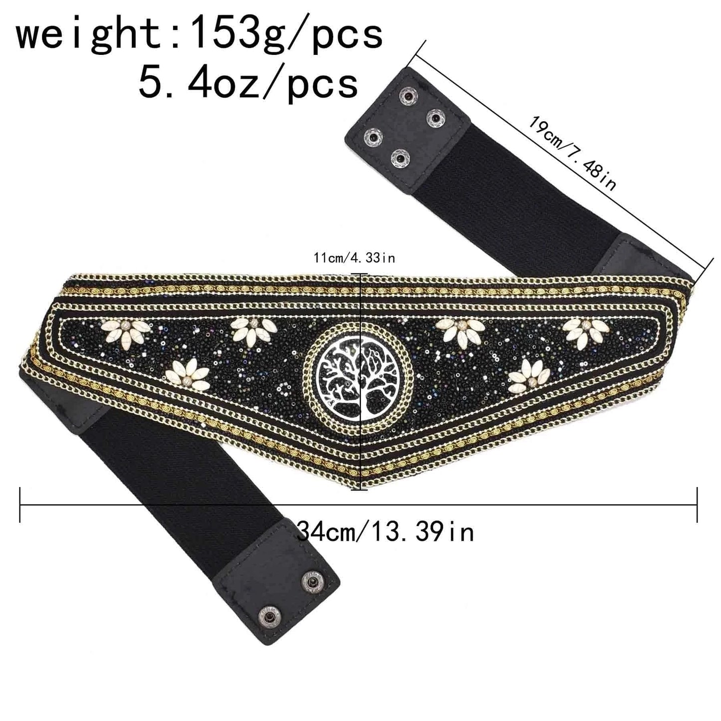Handmade Bohemian Waist Belt  Black Beads Elastic Statement Belly  Body Chain Dress Belt  Ethnic Jewelry