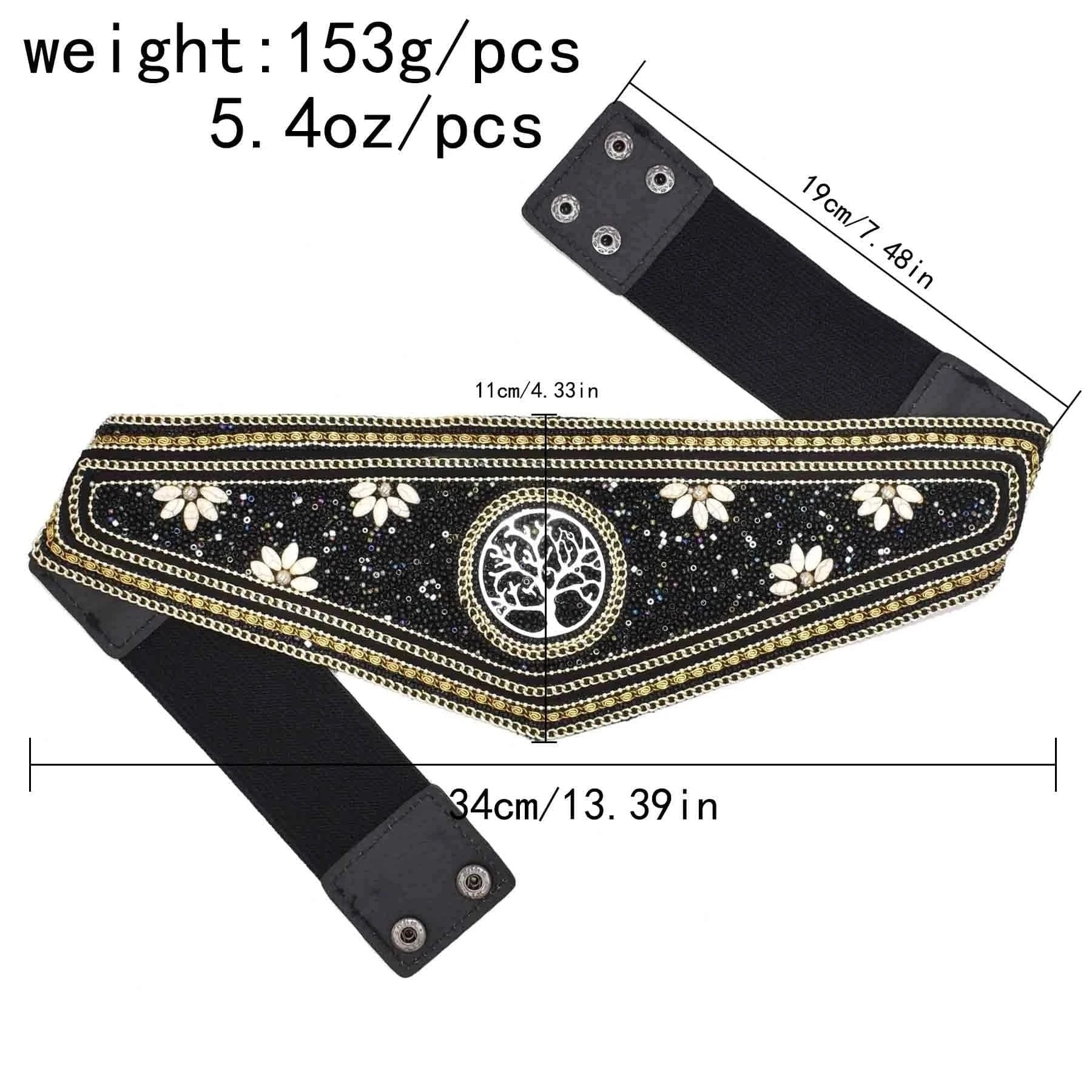 Handmade Bohemian Waist Belt  Black Beads Elastic Statement Belly  Body Chain Dress Belt  Ethnic Jewelry