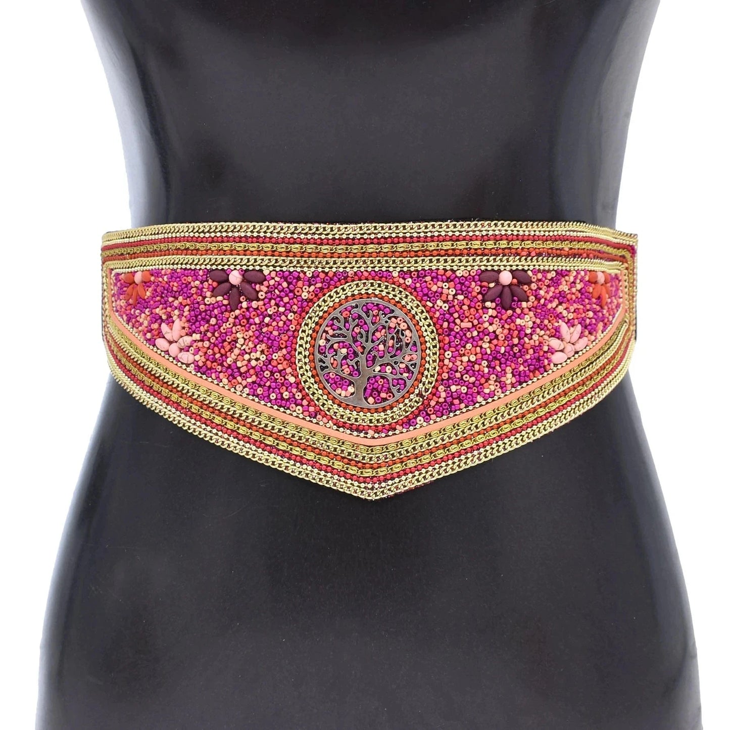 Handmade Bohemian Waist Belt  Black Beads Elastic Statement Belly  Body Chain Dress Belt  Ethnic Jewelry