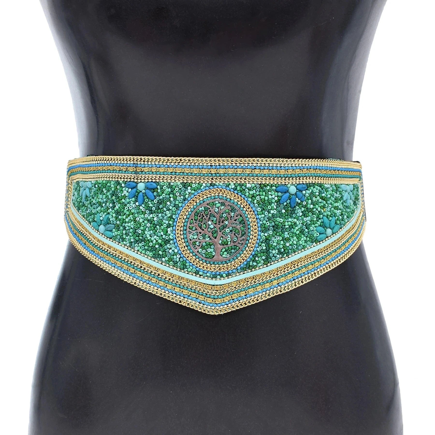 Handmade Bohemian Waist Belt  Black Beads Elastic Statement Belly  Body Chain Dress Belt  Ethnic Jewelry