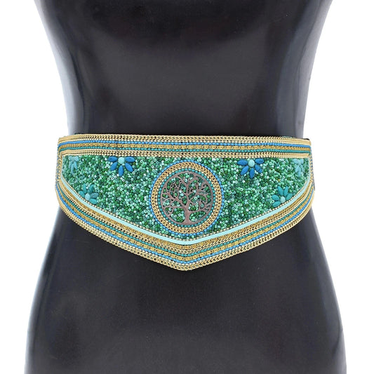 Handmade Bohemian Waist Belt  Black Beads Elastic Statement Belly  Body Chain Dress Belt  Ethnic Jewelry