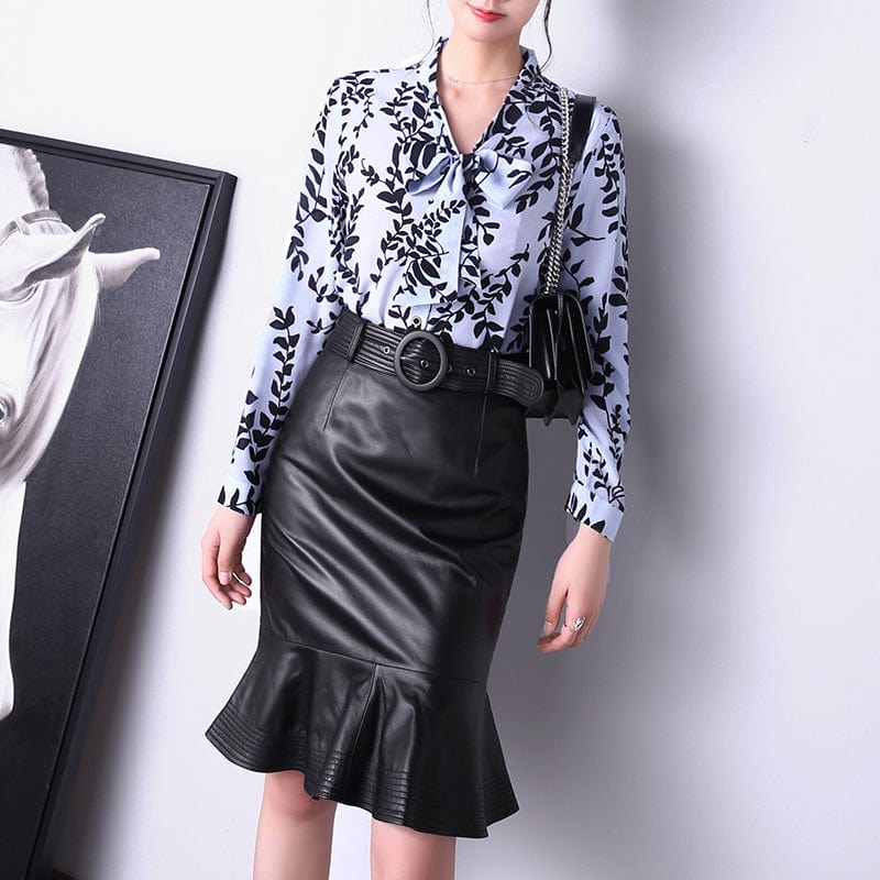 Handmade Plus Size Mermaid Sheepskin Skirts Elegant Durable Trumpet Leather Skirts