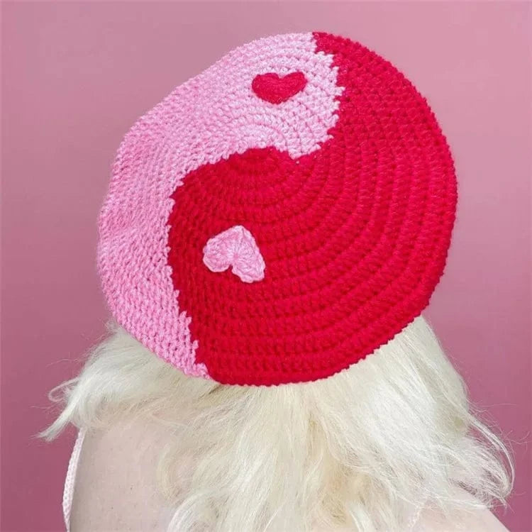 Hat Handmade Heart Shaped Woven Bag Crochet Knitting Shoulder Bag for Women Valentines Day Gift