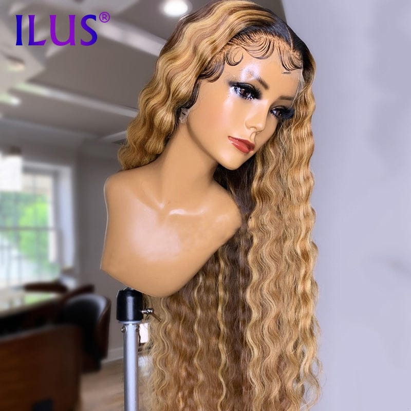 HD Transparent Lace Human Hair Wigs Ombre Blonde Colored 360 Full Lace Front Human Hair Wigs For Black Women Deep Wave Brazilian