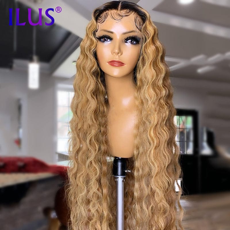 HD Transparent Lace Human Hair Wigs Ombre Blonde Colored 360 Full Lace Front Human Hair Wigs For Black Women Deep Wave Brazilian