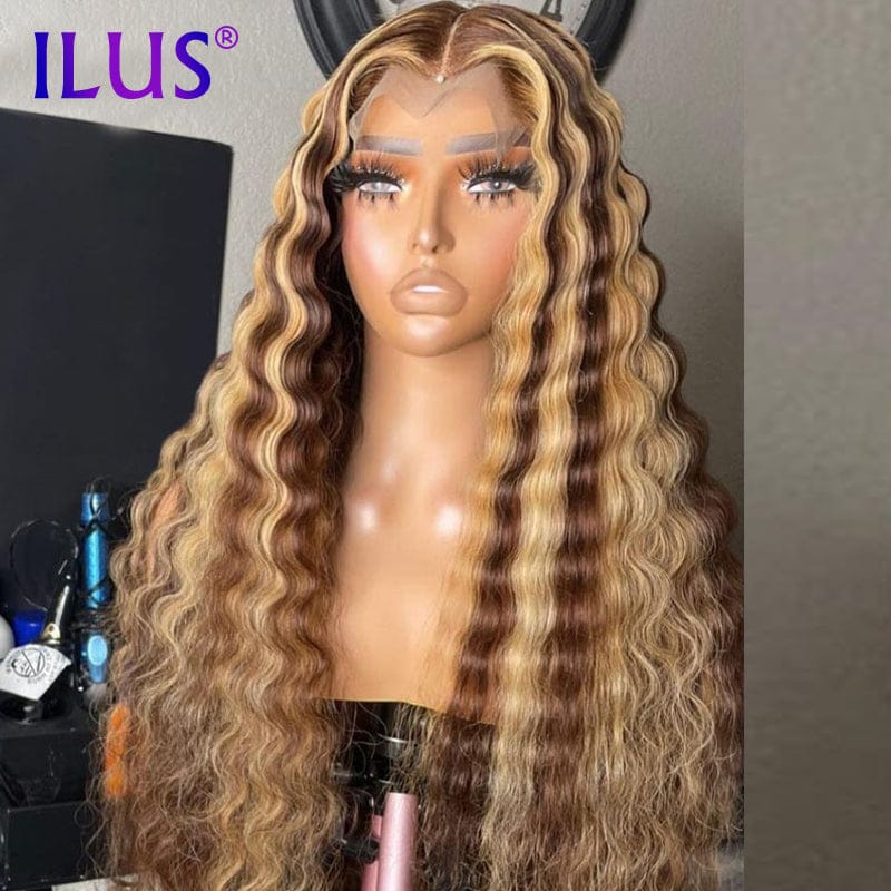 HD Transparent Lace Human Hair Wigs Ombre Blonde Colored 360 Full Lace Front Human Hair Wigs For Black Women Deep Wave Brazilian