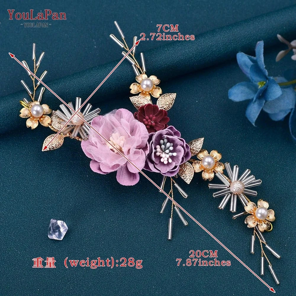 headdand+earrings set YouLaPan HP190 Pretty Purple Silk Flowers Women Hair Accessories Bridal Wedding Hair Pieces Earrings Set
