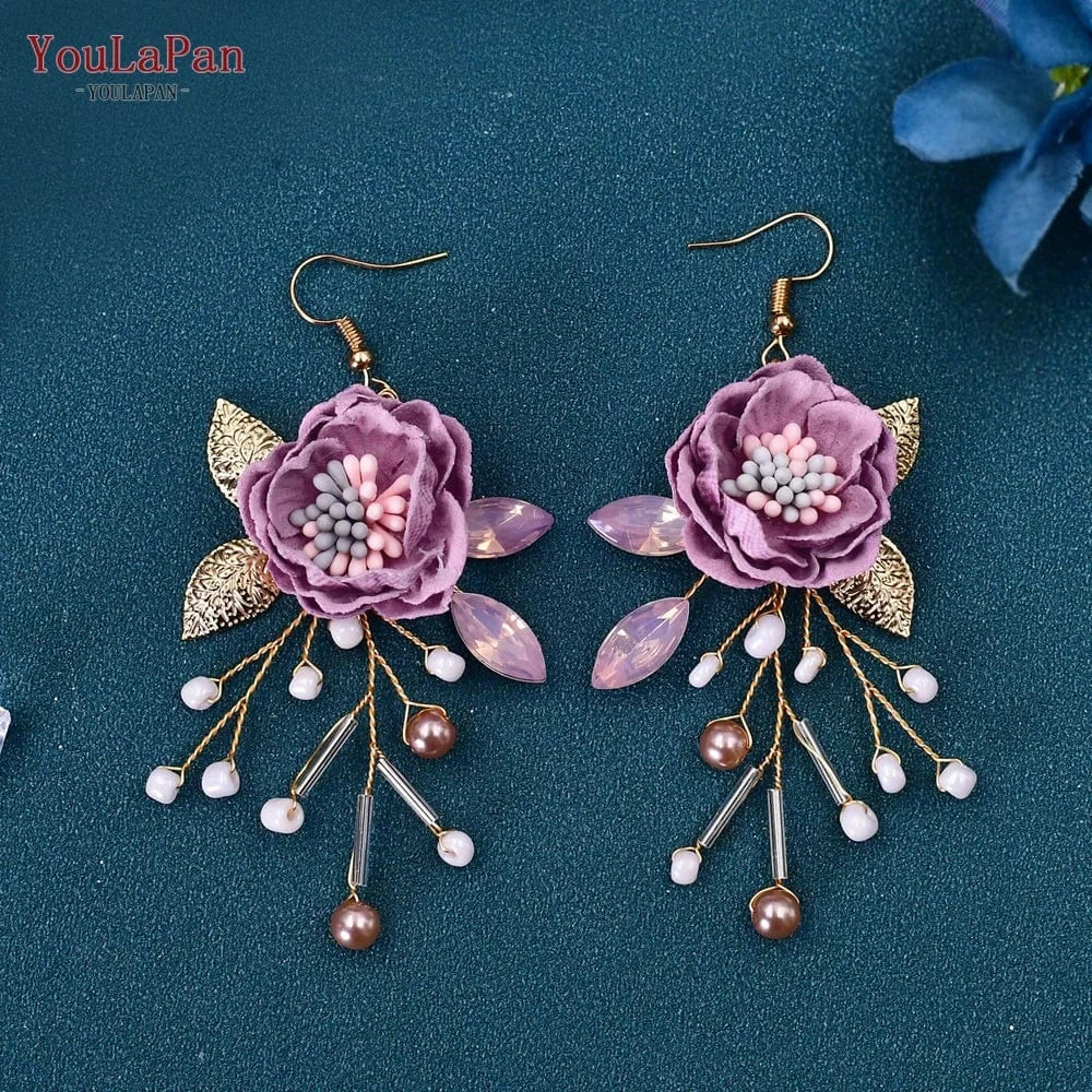 headdand+earrings set YouLaPan HP190 Pretty Purple Silk Flowers Women Hair Accessories Bridal Wedding Hair Pieces Earrings Set