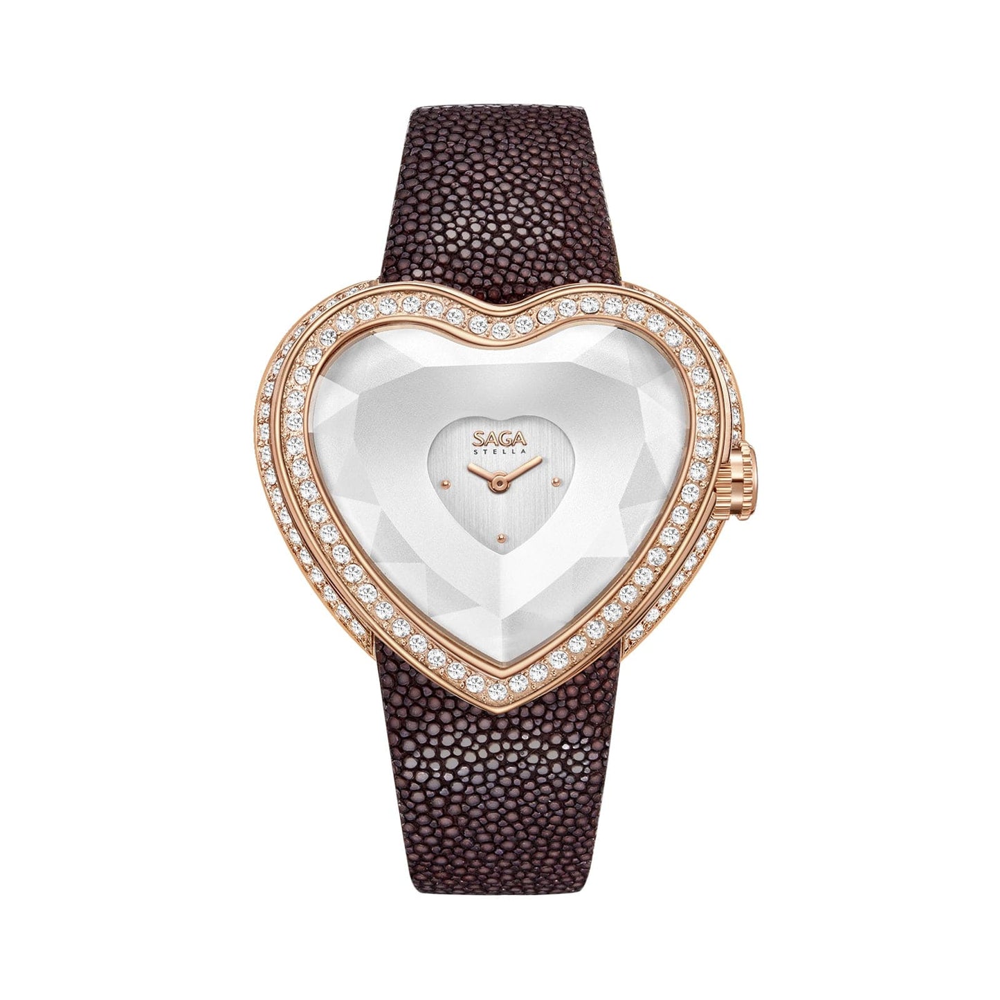 HEART / Rose Gold Case With Black Strap SAGA 80726 Luxury Watch Leather Wrist Best Valentines Gift Heart Shaped Watch For Girls Stylish