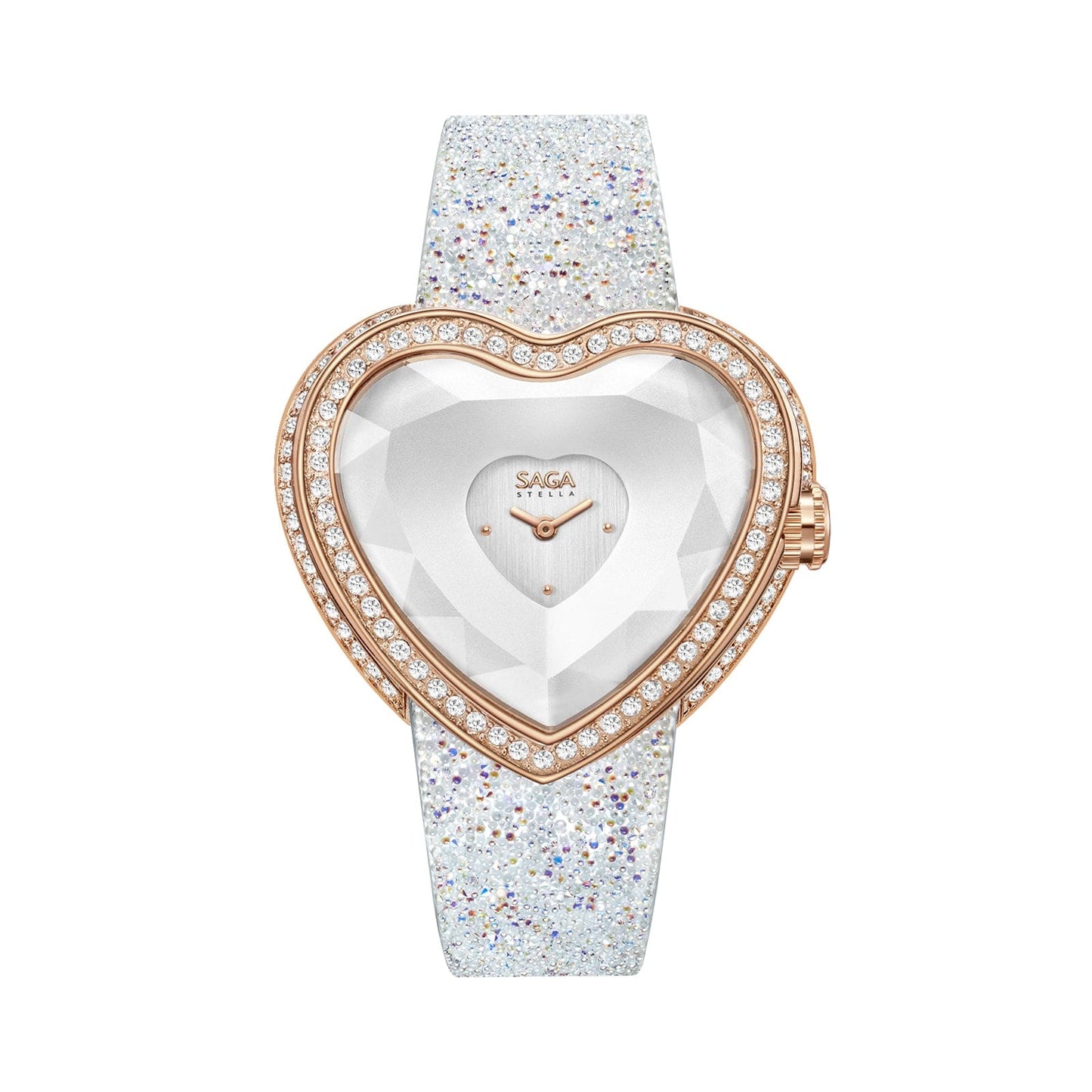 HEART / Rose Gold Case With White Strap SAGA 80726 Luxury Watch Leather Wrist Best Valentines Gift Heart Shaped Watch For Girls Stylish